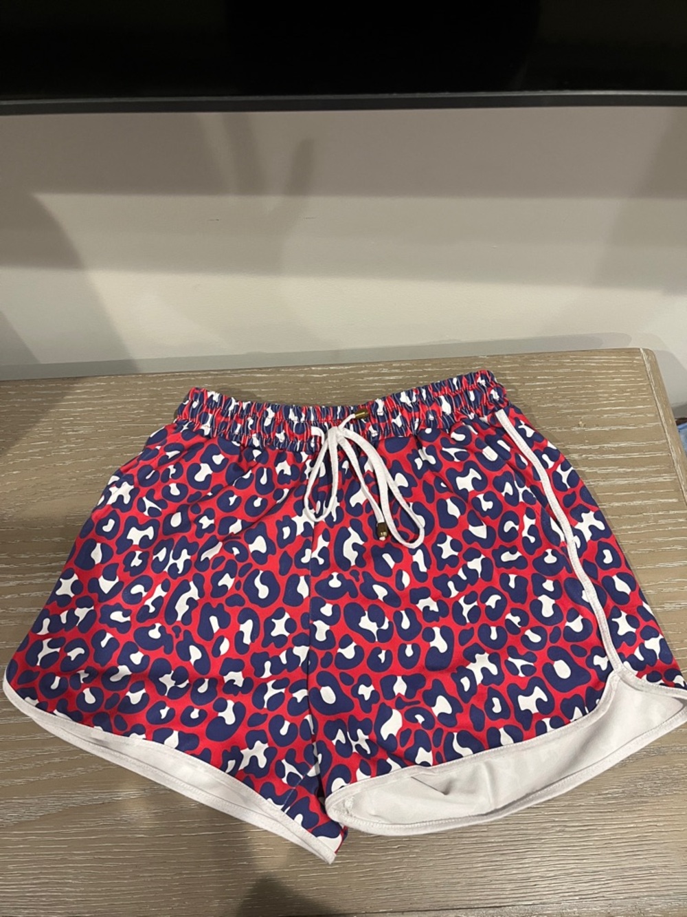 Women’s Pink & Blue Leopard-Print Athletic Shorts with Drawstring